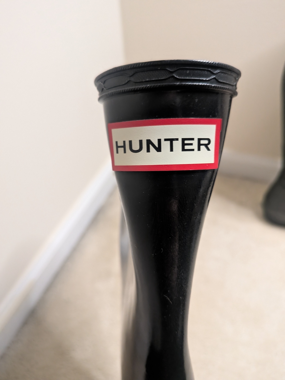 Hunter Black Gloss Tall Rain Boots with Logo Trim - Picture 11 of 16
